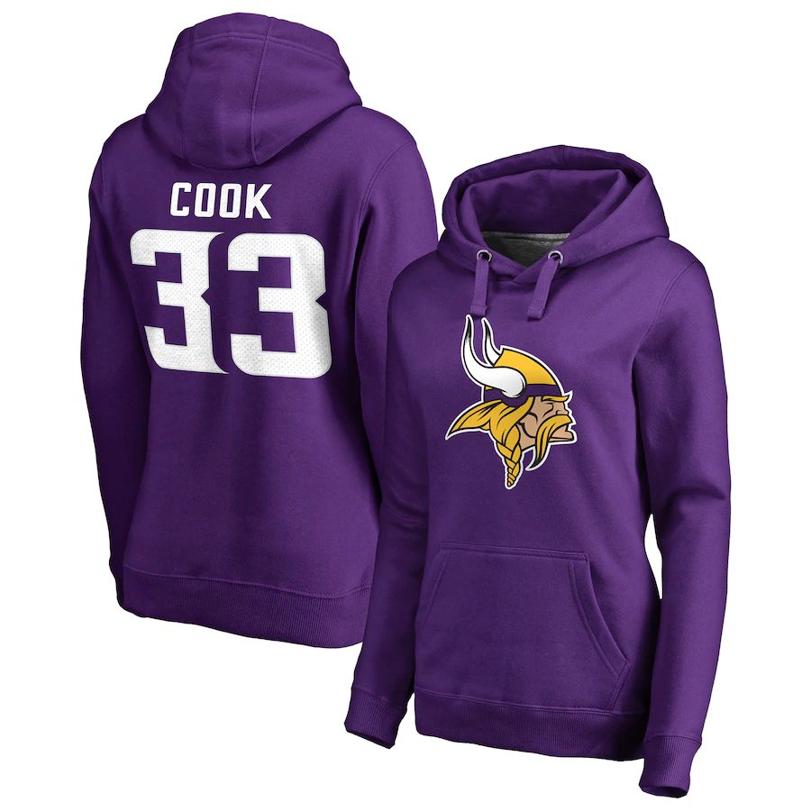 Women Minnesota Vikings #33 Dalvin Cook NFL Pro Line by Fanatics Branded Purple Player Icon Name and Number Pullover Hoodie